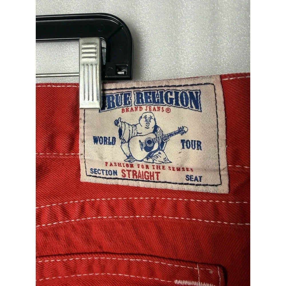 VTG Y2K True Religion Jeans Mens 40x34 Red Straight Flap Pocket Thick Stitch